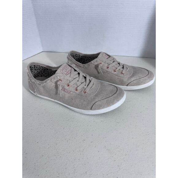 "Bobs Sketchers" B Cute Memory Foam beige Slip On Sneakers Linen Lace Look - Picture 3 of 6